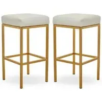 Baino Bar Stools with Gold Legs - White, Faux Leather