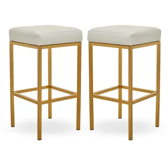 Baino Bar Stools with Gold Legs - White, Faux Leather