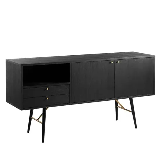 Baiona Wooden Sideboard with 2 Doors 2 Drawers - Black image