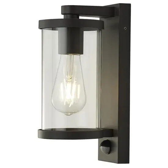 Bakerloo Outdoor PIR Wall Light - Black, Glass image