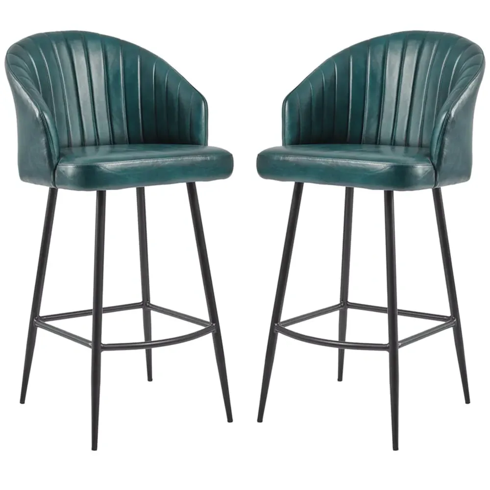 Bakewell Bar Stools Pair - Blue, Leather image