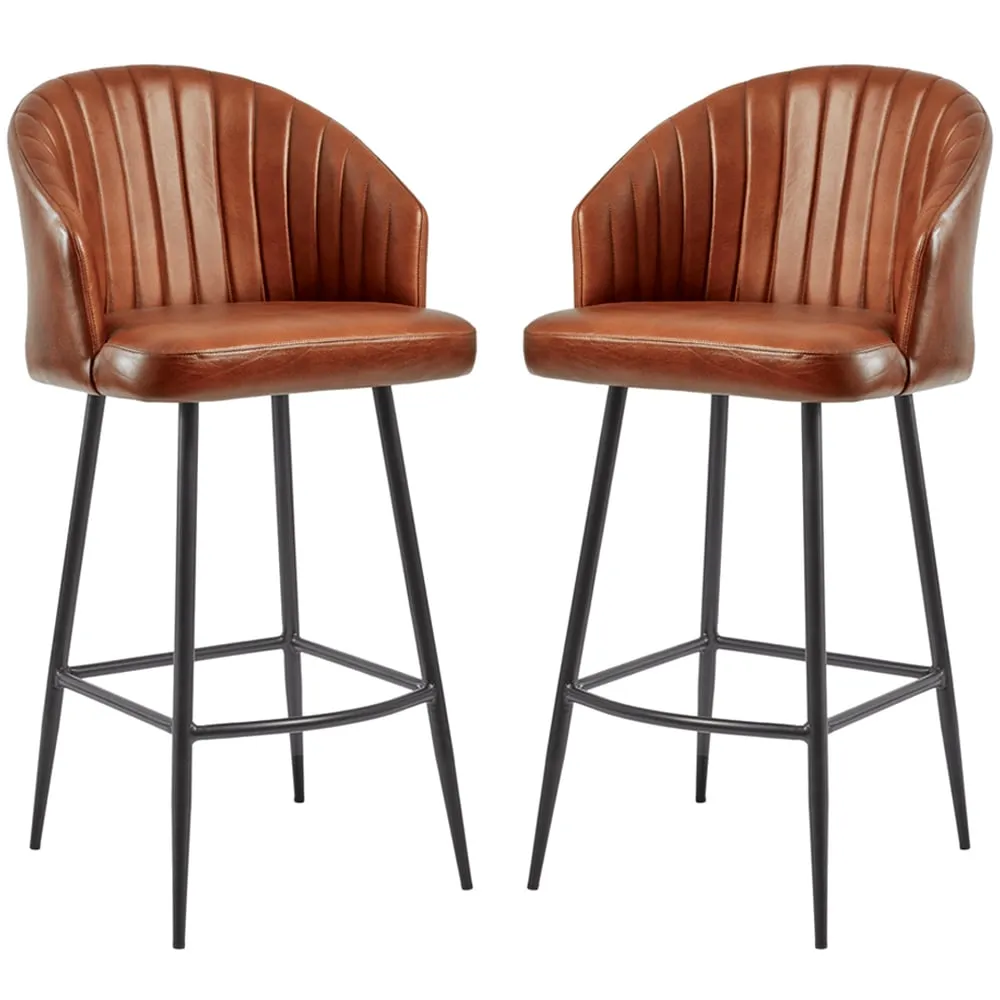 Bakewell Bar Stools Pair - Tan, Leather