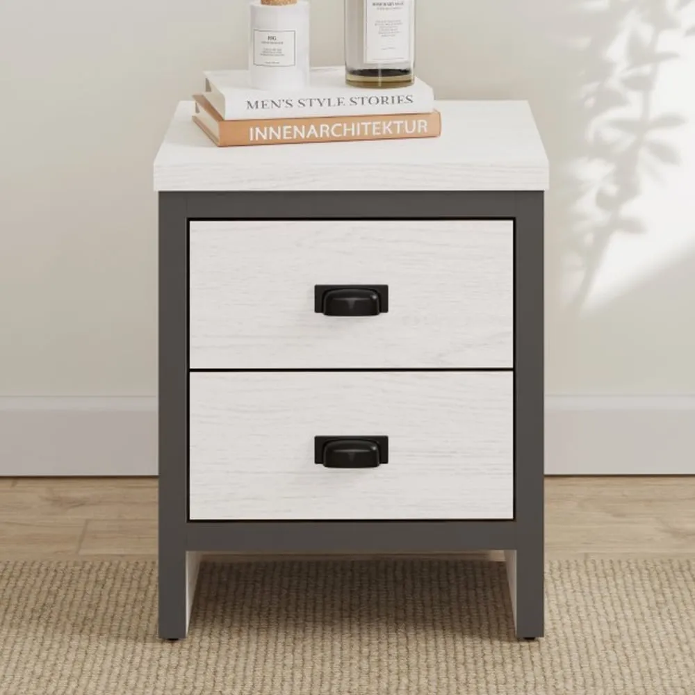Balcombe Bedside Cabinet with 2 Drawers - White, Wood product