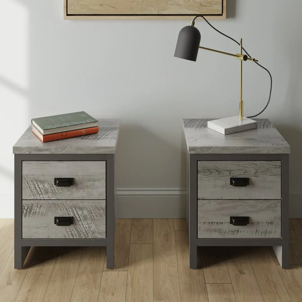 Balcombe Bedside Cabinets Set of 2 - Grey, Wood
