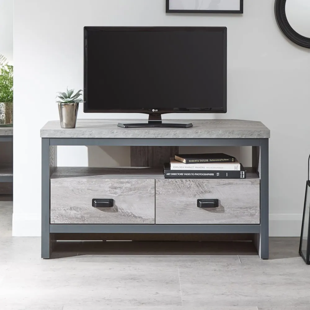 Balcombe Corner TV Stand with 2 Drawers - Grey, Wood