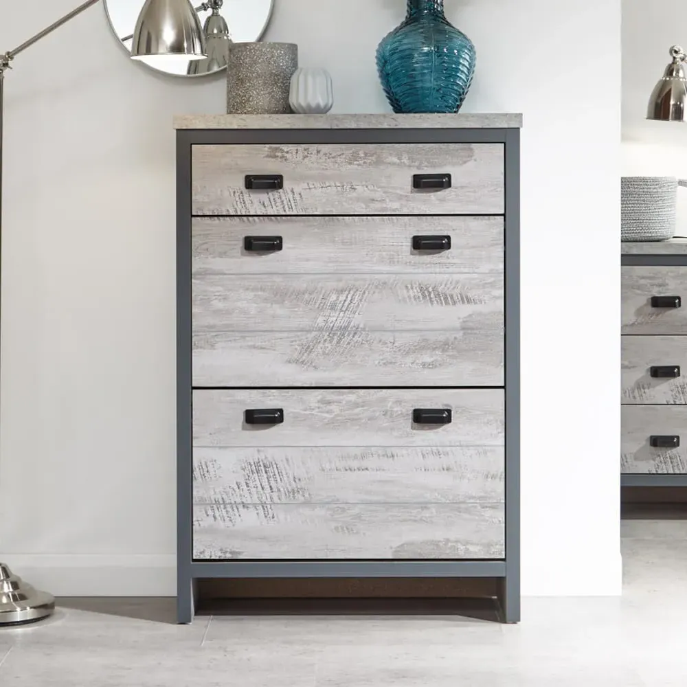 Balcombe Shoe Storage Cabinet with 2 Flap Doors - Grey, Wood