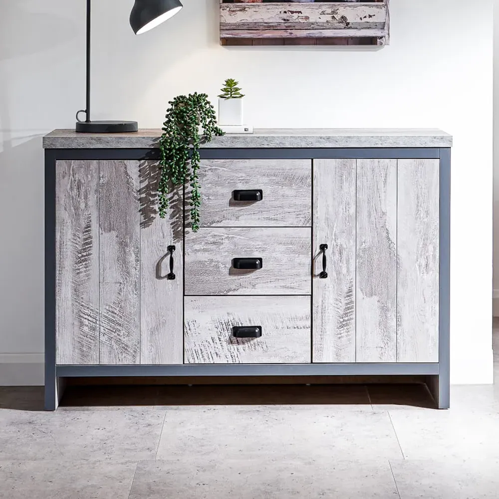 Balcombe Wooden Sideboard with 2 Doors 3 Drawers - Grey image