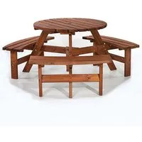 Balint Round Picnic Table with Benches - Brown, Timber alternate view