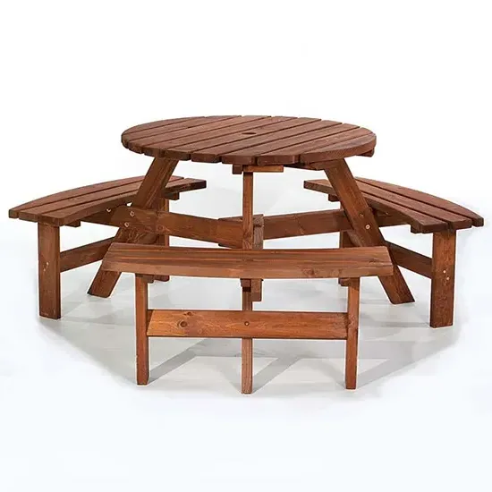 Balint Round Picnic Table with Benches - Brown, Timber product