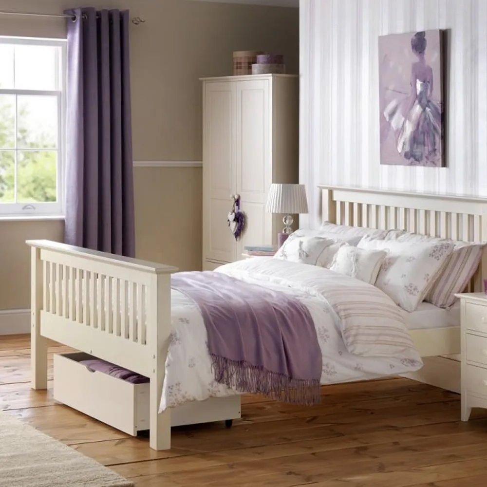 Ballari Small Double Bed Frame Low Foot - Stone White, Pine