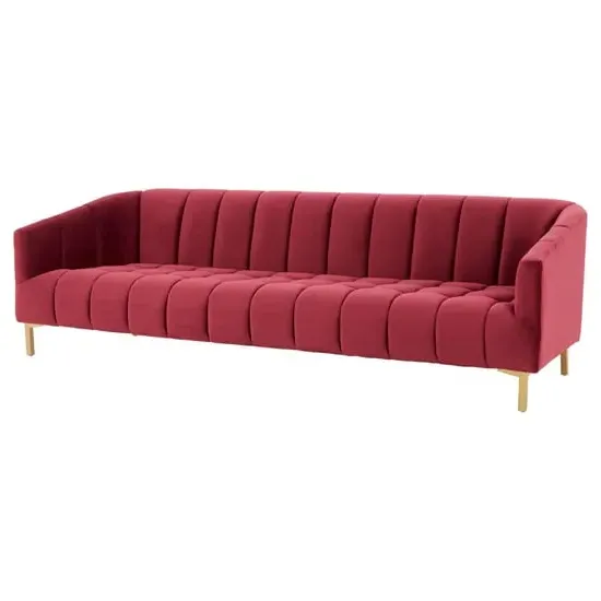 Balles 3-Seater Sofa with Channel Tufting - Wine, Velvet image