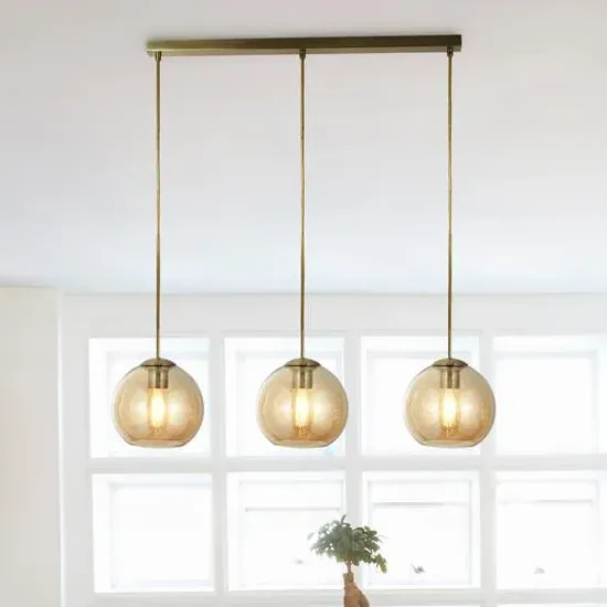 Balls 3 Lights Bar Pendant Light - Amber, Antique Brass