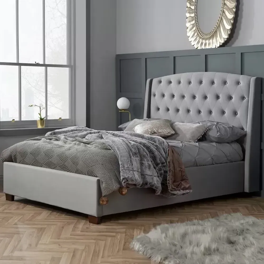 Balmorals Double Bed - Grey, Fabric