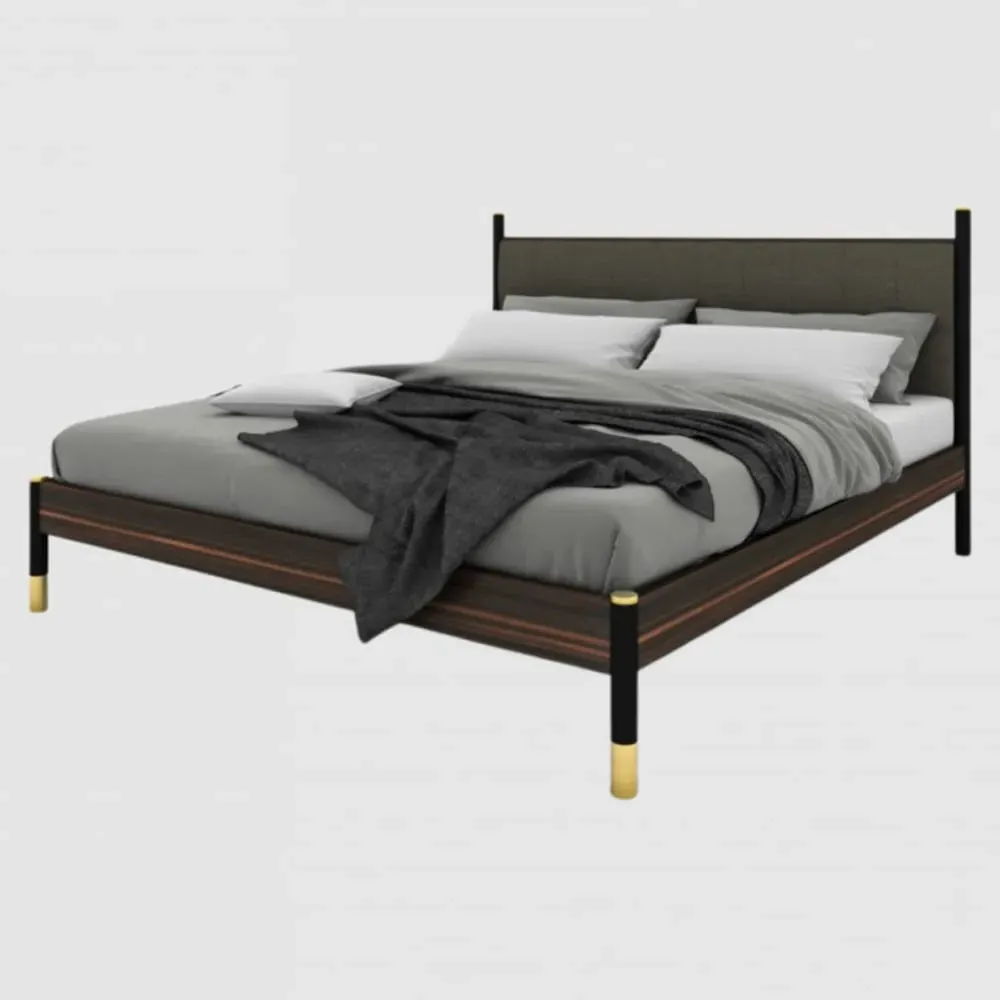 Balta Double Bed with Fabric Headboard - Ebony, Grey