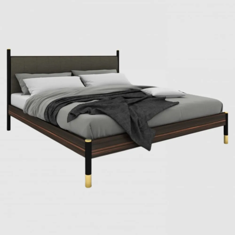 Balta King Size Bed with Fabric Headboard - Ebony, Grey