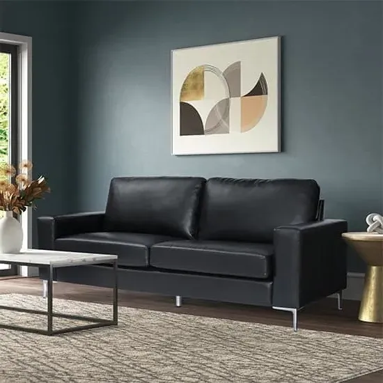 Baltic 3-Seater Sofa - Black, Faux Leather