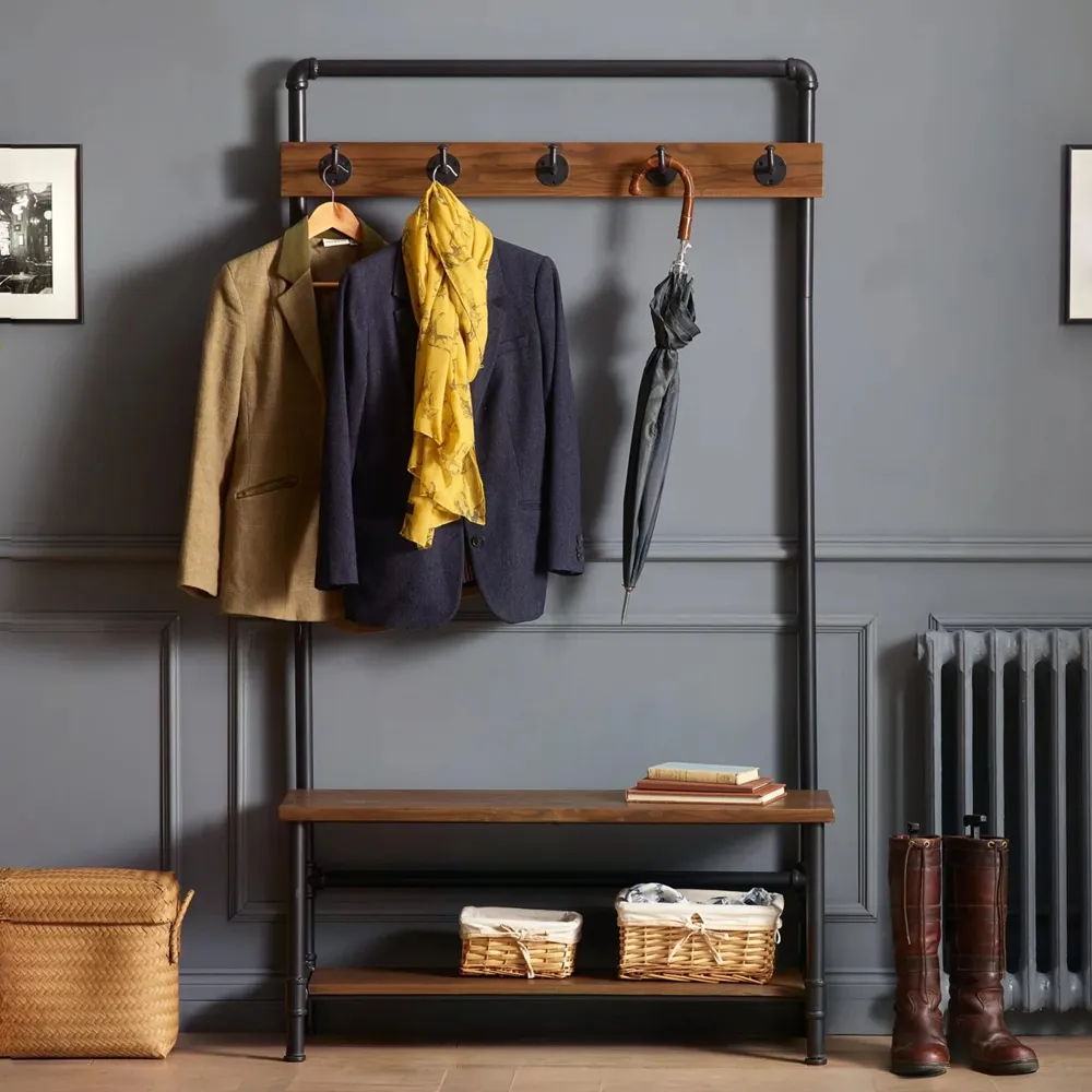 Baltimore Coat Stand with Bench - Brown, Elm Wood product