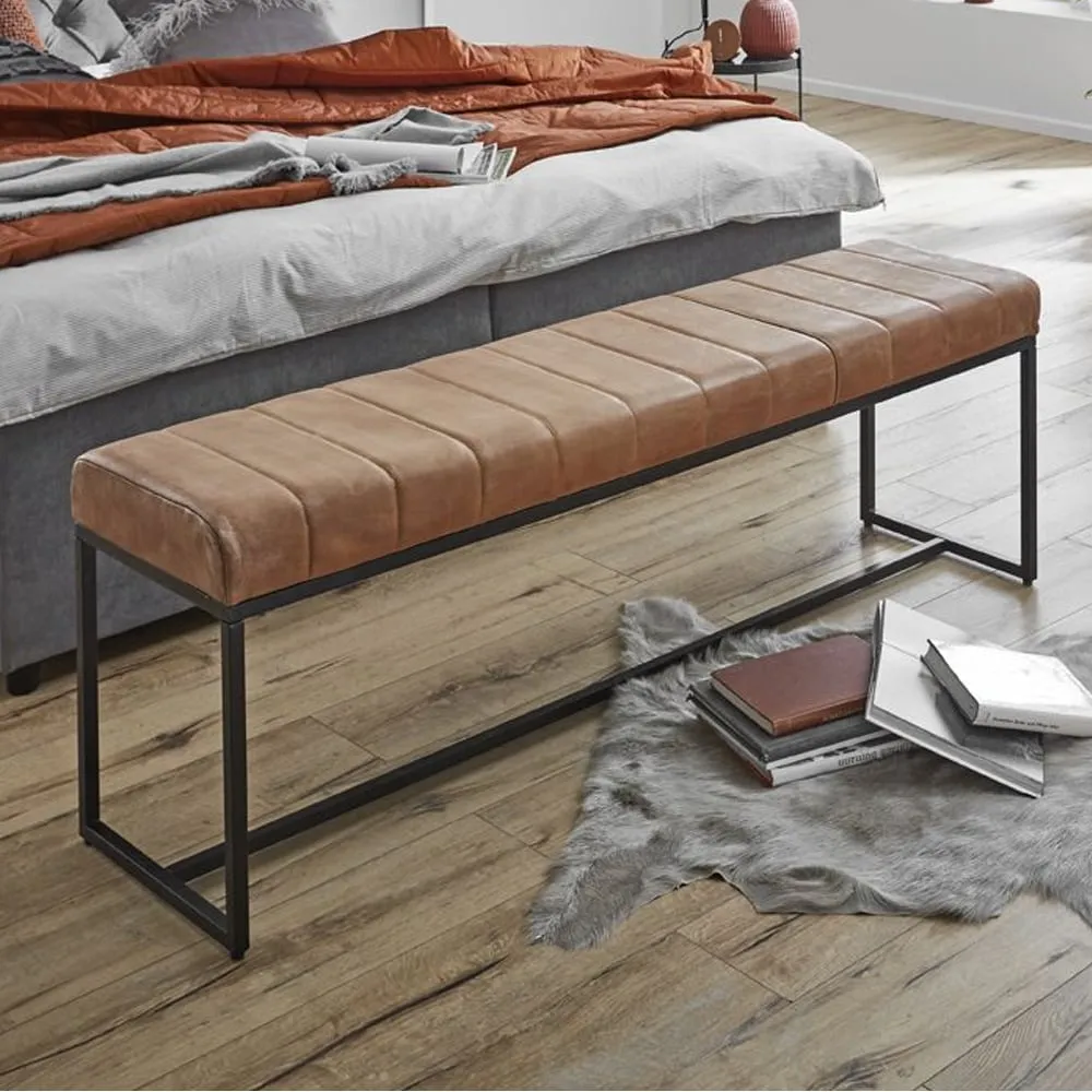 Baltimore Large Hallway Seating Bench - Brown, Leather