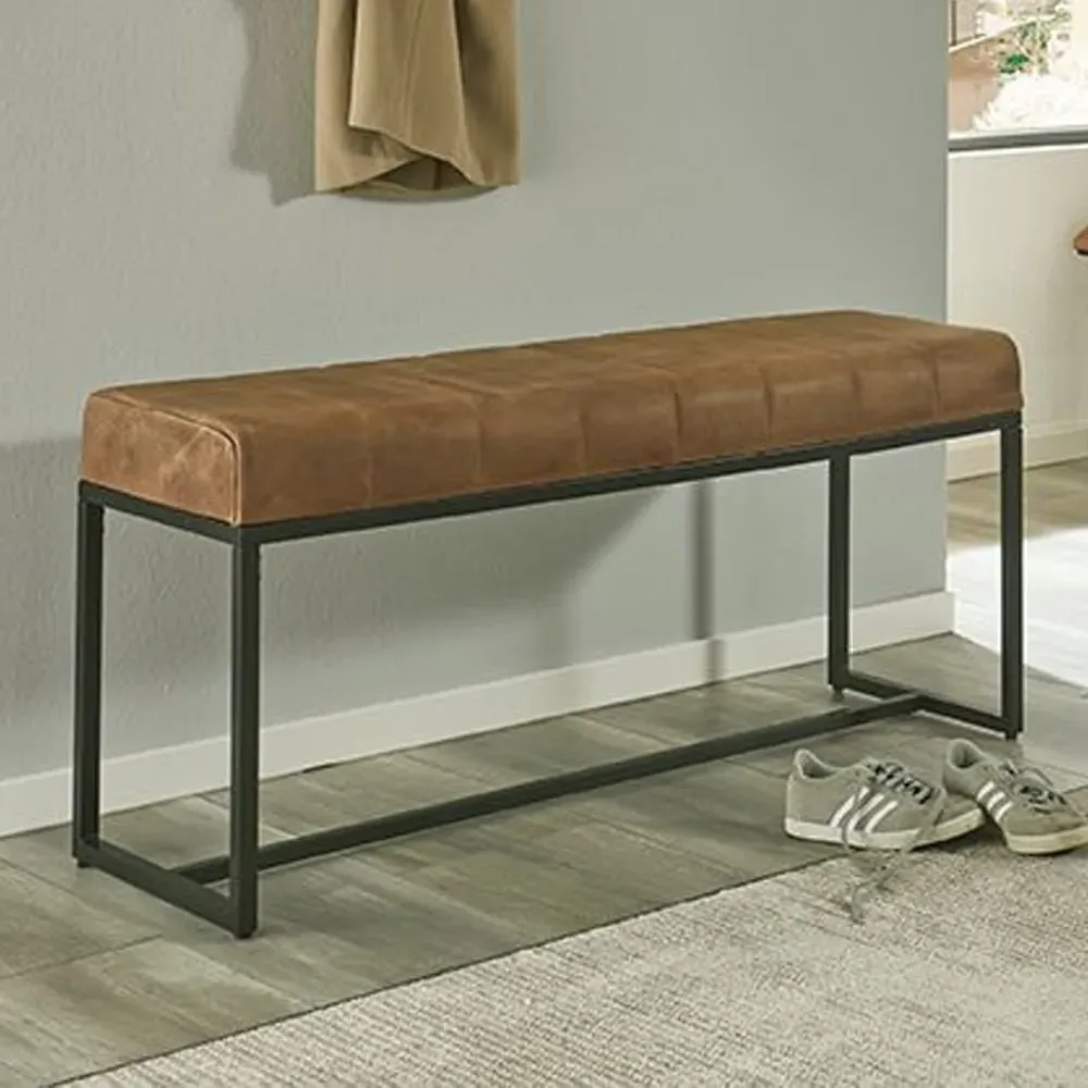 Baltimore Small Hallway Seating Bench - Brown, Leather image