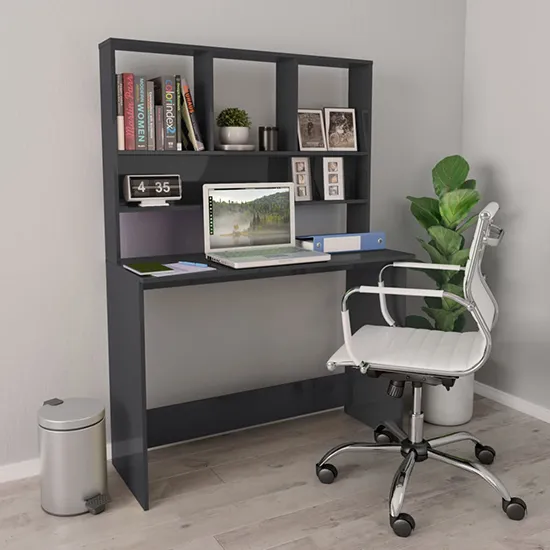 Bancroft Laptop Desk with Bookshelf - Grey, High Gloss product