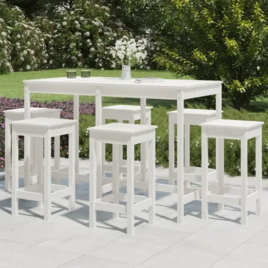 Bangor 7-Piece Garden Bar Set - White, Pine