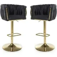 Bangor Adjustable Bar Stools In Pair - Black, Velvet