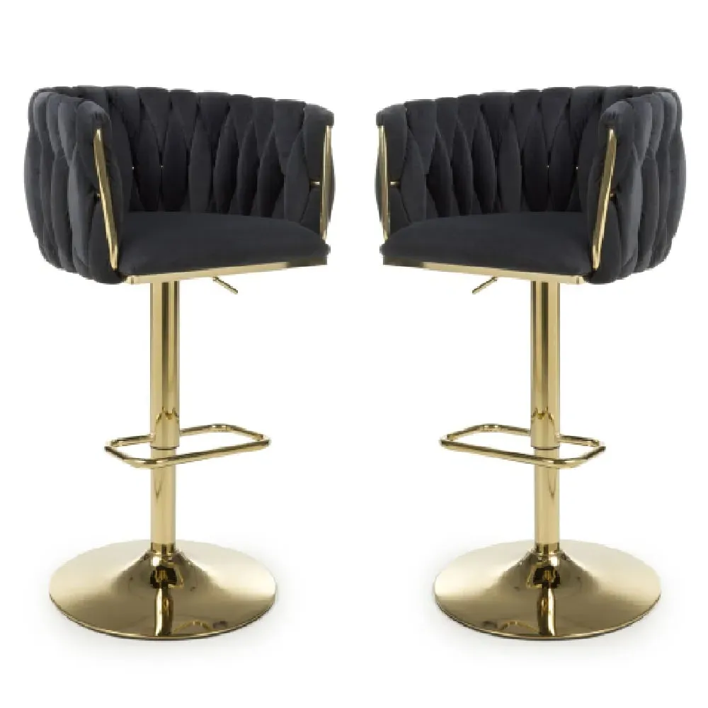 Bangor Adjustable Bar Stools In Pair - Black, Velvet