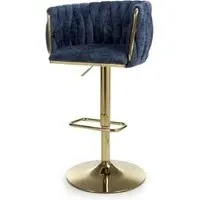 Bangor Bar Stool with Gold Base - Blue, Velvet