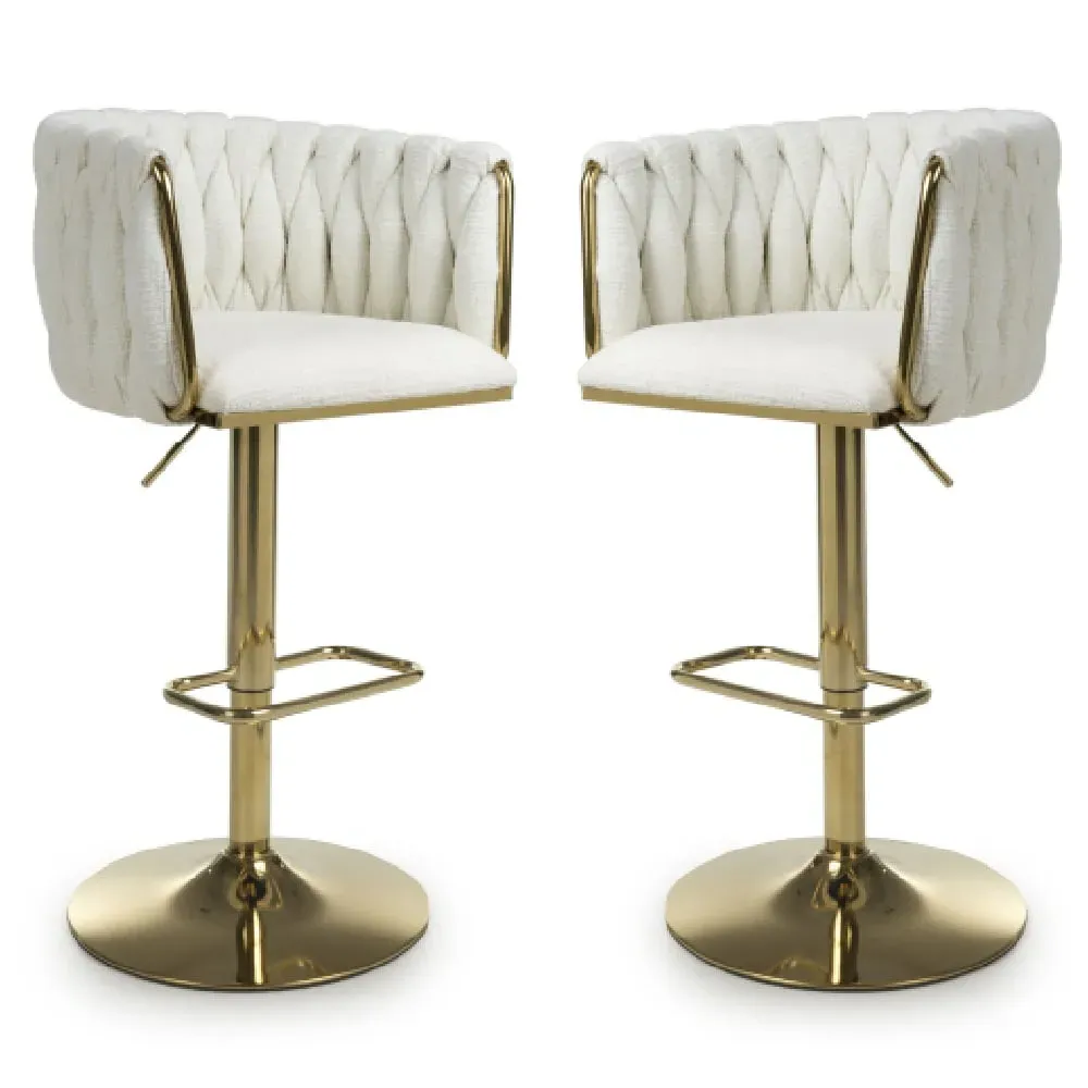 Bangor Bar Stools with Gold Base - Cream, Velvet