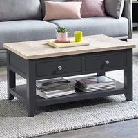 Baqia Coffee Table with 2 Drawers - Dark Grey, Oak