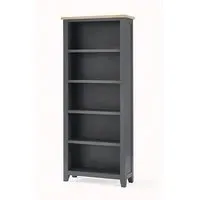 Baqia Tall Bookcase with 4 Shelves - Dark Grey, Oak