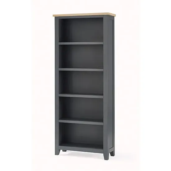 Baqia Tall Bookcase with 4 Shelves - Dark Grey, Oak