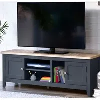 Baqia TV Stand with 2 Doors - Dark Grey, Oak