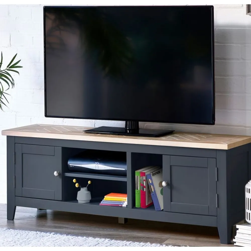Baqia TV Stand with 2 Doors - Dark Grey, Oak