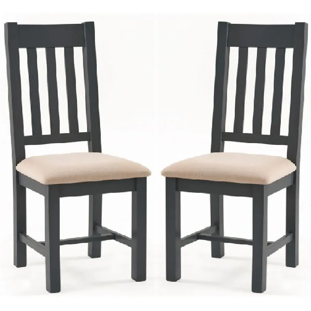 Baqia Wooden Dining Chairs Pair - Dark Grey, Oak image