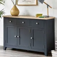 Baqia Wooden Sideboard with 3 Doors 3 Drawers - Dark Grey, Oak