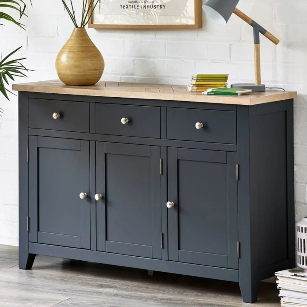 Baqia Wooden Sideboard with 3 Doors 3 Drawers - Dark Grey, Oak image