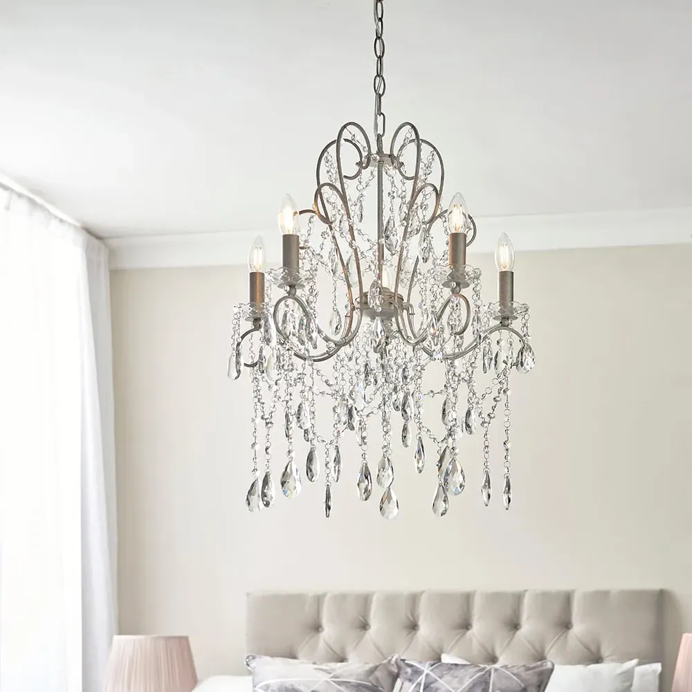 Baraboo 5 Light Glass Pendant Ceiling Light - Aged Silver