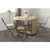 Baraboo Butterfly Extending Dining Table with 4 Chairs - Silver, Beech