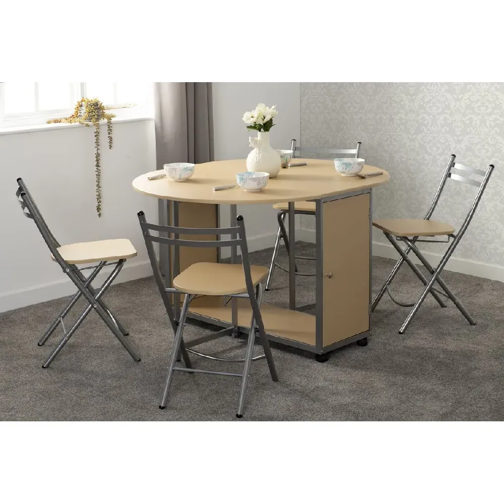 Baraboo Butterfly Extending Dining Table with 4 Chairs - Silver, Beech image