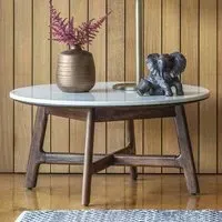 Barcela Coffee Table with White Marble Top - Walnut