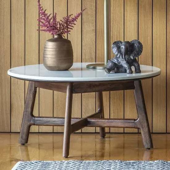 Barcela Coffee Table with White Marble Top - Walnut image