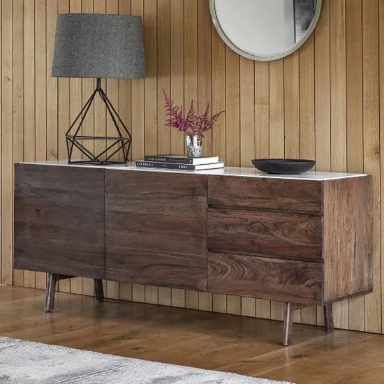 Barcela Sideboard with White Marble Top - Walnut