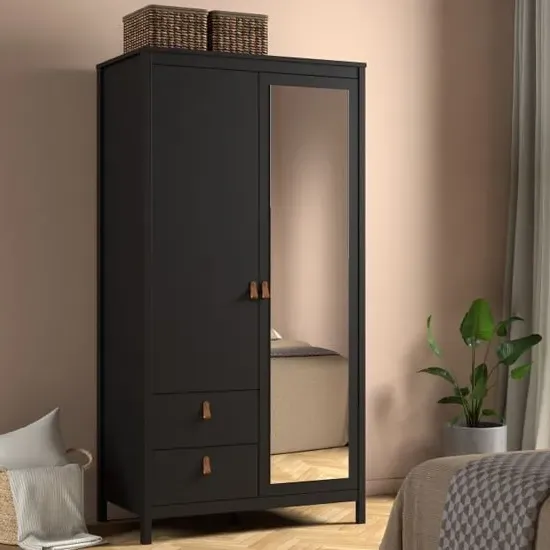 Barcila 2-Door Wardrobe with Drawers - Black, Laminated Board