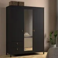 Barcila 3-Door Wardrobe with Drawers - Black, Laminated Board
