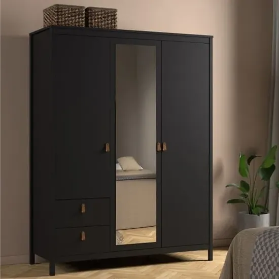 Barcila 3-Door Wardrobe with Drawers - Black, Laminated Board