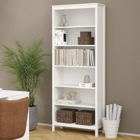 Barcila Bookcase with 5 Shelves - White, Laminated Board