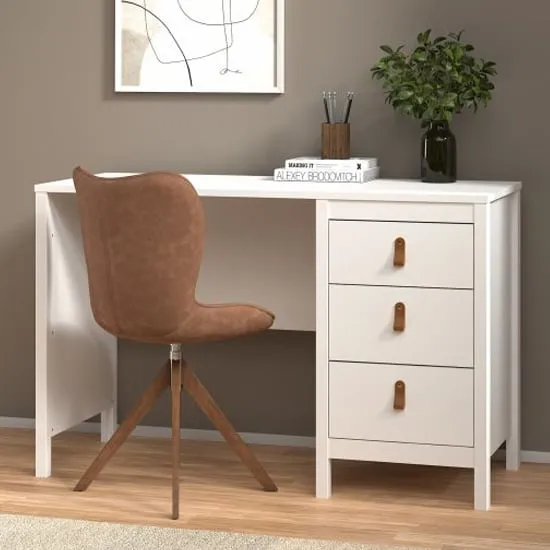Barcila Computer Desk with 3 Drawers - White, Laminated Board