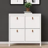 Barcila Shoe Cabinet with 4 Flip Doors - White, Laminated Board