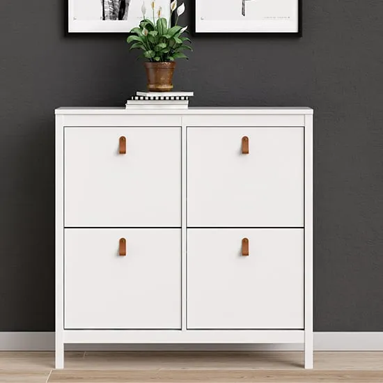 Barcila Shoe Cabinet with 4 Flip Doors - White, Laminated Board